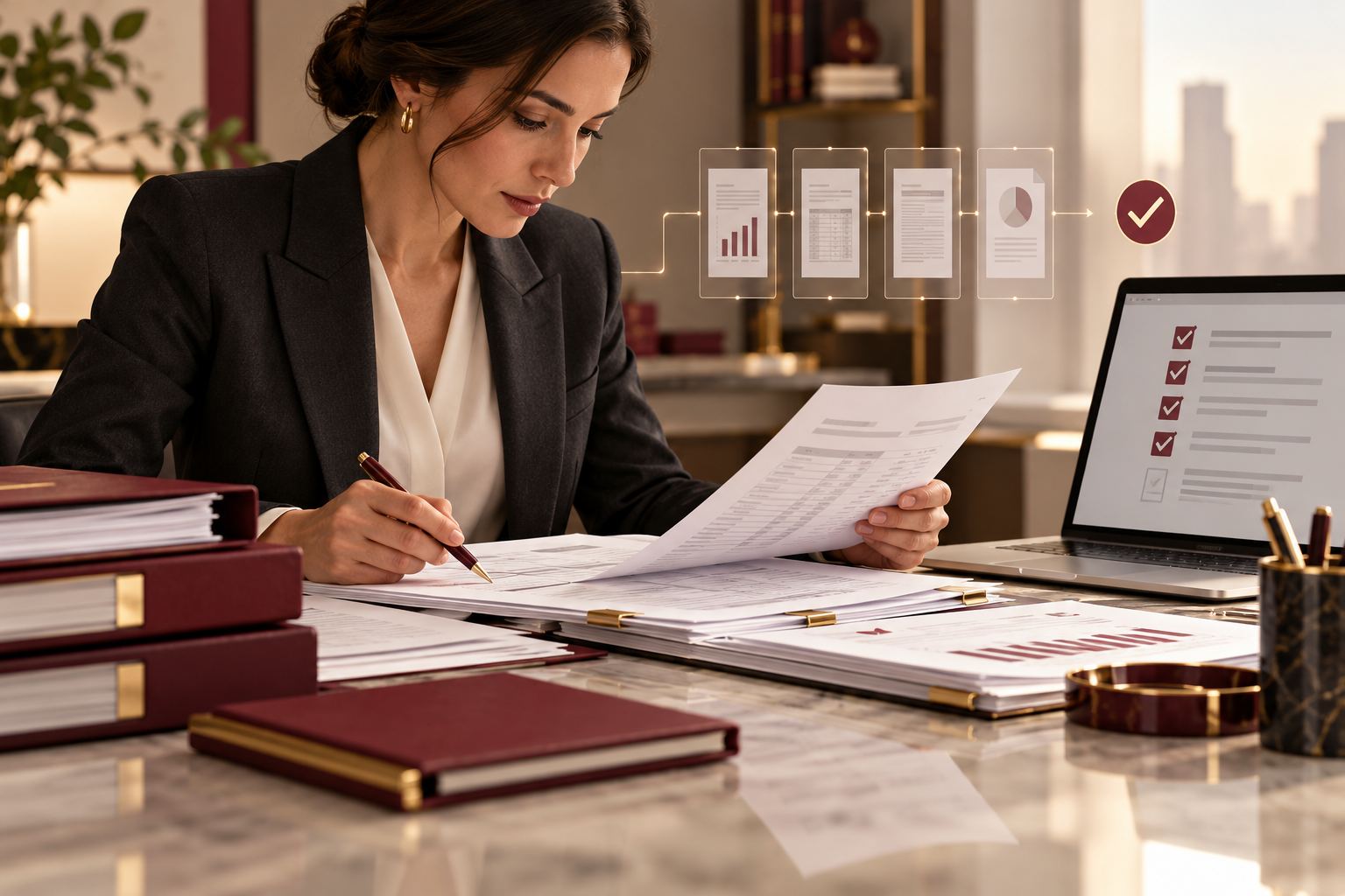 Illustrative professional checking financial evidence and records