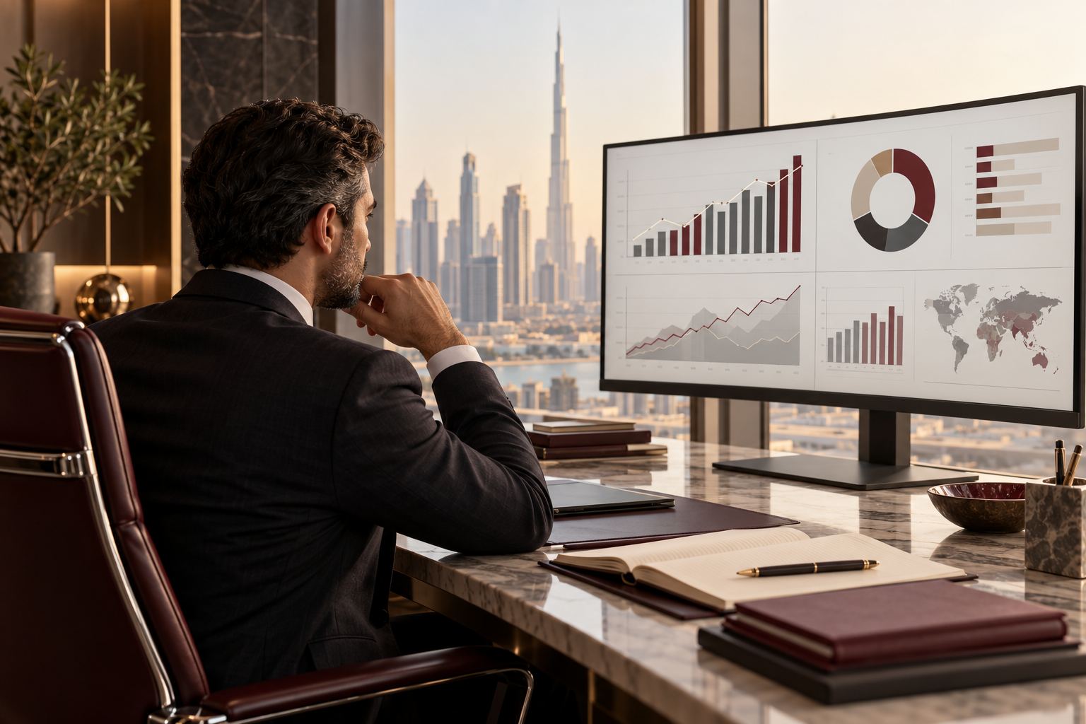 Illustrative finance director reviewing forecasts and cash flow