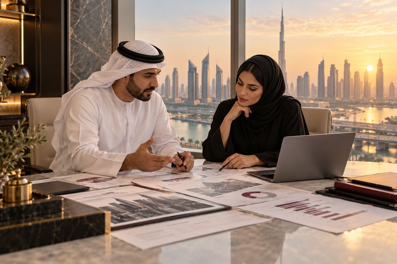 Illustrative UAE entrepreneurs planning a business launch